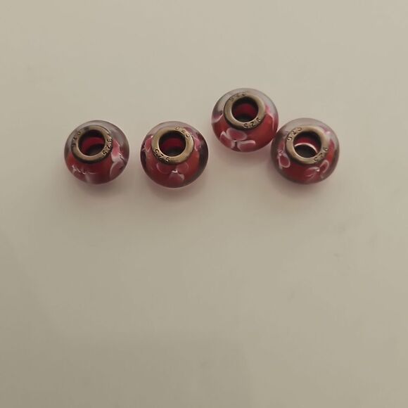 Murano Glass Floral Bead Set Of 4 Charms - Picture 11 of 16